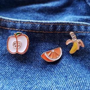 Fruit Enamel Pins Orange Apple Banana